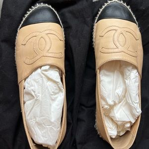 Nude and black toe Chanel espadrilles